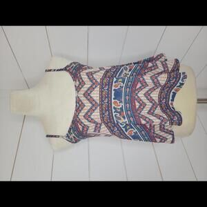 Living Doll XS Blue white red printed cropped tank top